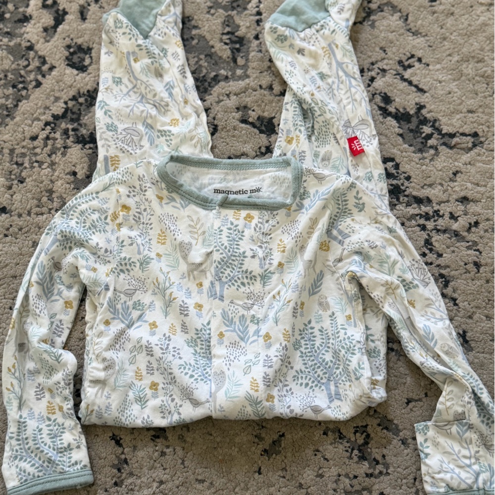 Magnetic Me Mint Green and Gold Woodland Print Baby Pajama Set